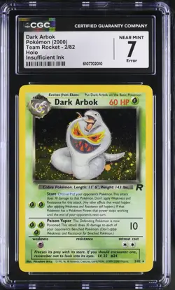 Pokemon CGC 7 Dark Arbok Holo - Team Rocket 2/82 - Insufficient Ink Error - Image 1