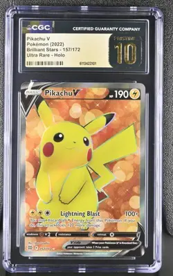 PRISTINE CGC 10 PIKACHU V 157 BRILLIANT STARS SWORD & SHIELD POKEMON - Image 1