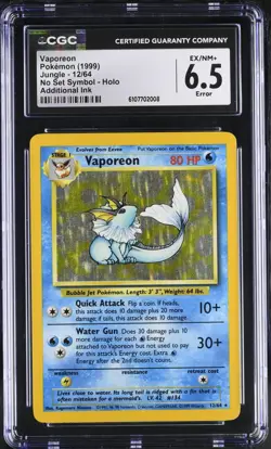 Pokemon CGC 6.5 Vaporeon Holo - Jungle No Symbol 12/64 - Additional Ink Error - Image 1