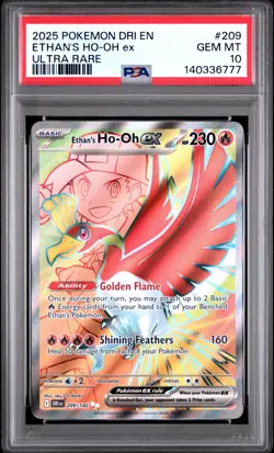 2025 Pokemon Destined Rivals Ethan's Ho-Oh EX #209/182 Full Art PSA 10 - Image 1