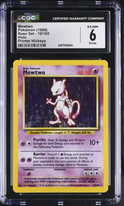 Pokemon CGC 6 Mewtwo Holo - Base Set Unlimited 10/102 - Printer Hickeys Error - Image 1