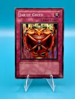 YuGiOh TCG Jar of Greed LON-047 Super Rare Unlimited Trap Card MP - Image 1