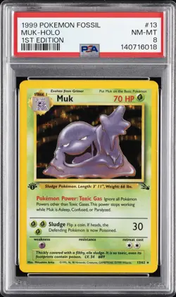 1999 POKEMON FOSSIL 1ST ED #13 MUK-HOLO PSA 8 - Image 1