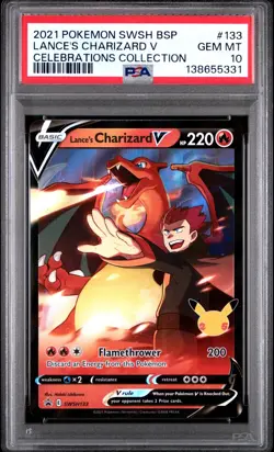 Pokemon Lance’s Charizard V SWSH133 Black Star Promo Celebration PSA 10 GEM MINT - Image 1
