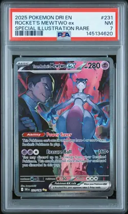 2025 POKEMON DRI EN-DESTINED RIVALS #231 TEAM ROCKET'S MEWTWO EX PSA 7 - Image 1