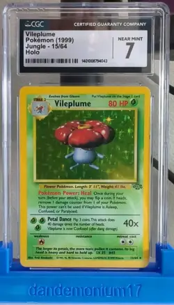 Vileplume, Holo Rare, 15/64, Pokemon TCG Jungle, CGC 7 (Near Mint) - Image 1