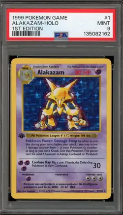 Pokemon Alakazam Base Set Shadowless 1st Edition Holo Rare #1 PSA 9 Mint - Image 1