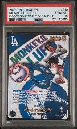 2025 ONE PIECE PROMOS DODGERS X ONE PIECE NIGHT #010 MONKEY D. LUFFY PSA 10 - Image 1