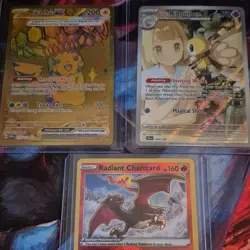 Pokemon Card Lot Foil Pikachu EX, Lillie's Ribombee, Radiant Charizard 3 Cards - Image 1