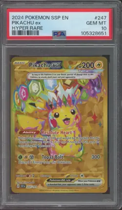 2023 Pokemon TCG Surging Sparks Hyper Rare #247 Pikachu ex SSP Gem Mint PSA 10 - Image 1