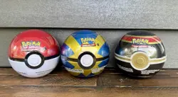3 Pokemon TCG Poke Ball Tins FACTORY SEALED Red Pokeball H24 Luxury/Quick A24 - Image 1