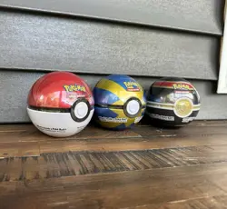 3 Pokemon TCG Poke Ball Tins FACTORY SEALED Red Pokeball H24 Luxury/Quick A24 - Image 2