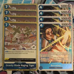 4 x One Piece OP06-058 R Gravity Blade Raging Tiger & 4 x OP12-053 R Borsalino - Image 1