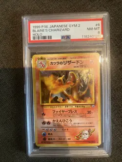 1999 P.M Japanese Gym 2 Blaine's Charizard Holo Card PSA 8 - Image 2