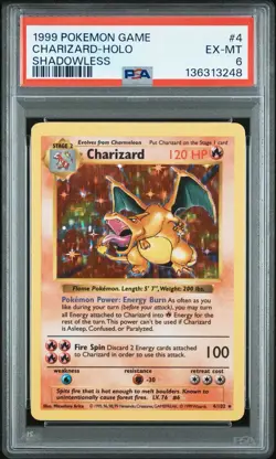 1999 Pokemon Base Set Shadowless Charizard Holo PSA 6 - Image 1