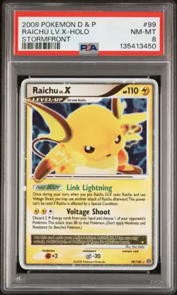 2008 POKEMON DIAMOND & PEARL STORMFRONT #99 RAICHU LV.X-HOLO PSA 8 - Image 1
