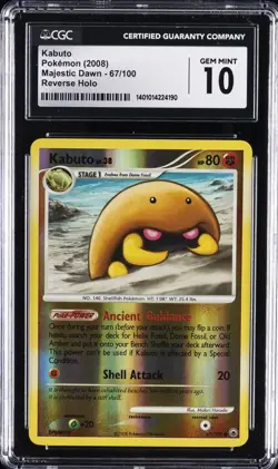 2008 POKEMON MAJESTIC DAWN, REVERSE HOLO #67/100 KABUTO CGC 10 GEM MINT - Image 1