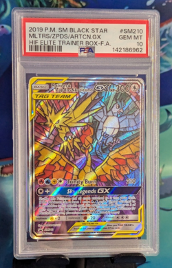 2019 Pokemon SM Hidden Fates Promo Moltres Zapdos Articuno GX #SM210 GEM PSA 10 - Image 1