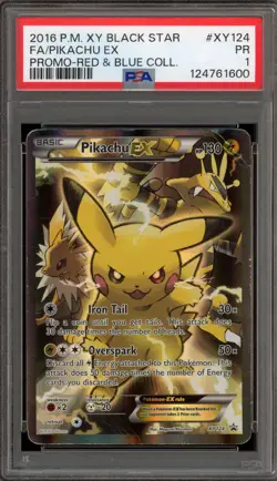 Pokemon Pikachu EX Red & Blue Coll. Black Star Full Art Promo XY124 PSA 1 - Image 1
