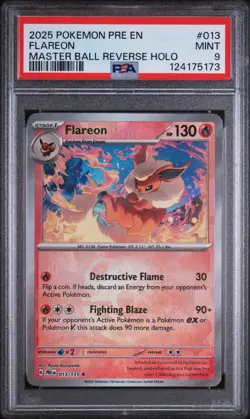 2025 Pokemon Scarlet Violet Prismatic Evo Master Ball Rev Holo Flareon PSA 9 - Image 1