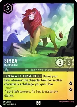 SIMBA Rightful Heir 190/204 Cold Foil The First Chapter Holo Disney Lorcana - Image 1