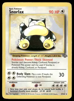 Pokemon Cards Snorlax 27/64 Unlimited Jungle WOTC Rare MP - Image 1