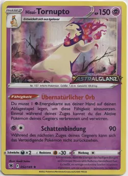 Pokemon Hisui-Tornupto Prerelease Stamp Holo Schwert&Schild 052/202 NM DE - Image 1