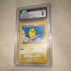 Pokemon Surfing Pikachu Black Star Promo 28 CGC 8 Pokemon League 2001 - Image 1