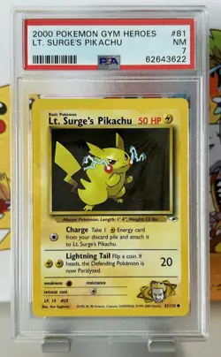 🔹PSA 7 NM🔹Lt. Surge’s Pikachu 81/132🔸2000 Gym Heroes English Pokemon Card - Image 1