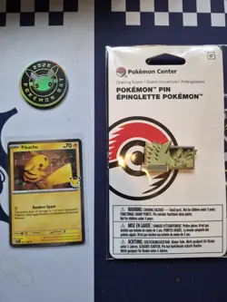 Pokemon 30th Anniversary Bundle - Opening Scene Pin - Pikachu Card - Coin - Image 1