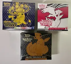 3x Pokemon Elite Trainer Box Shining Fates White Flare Surging Sparks - Sealed - Image 1