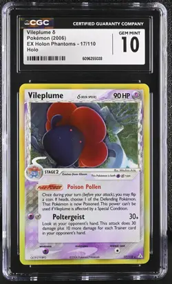 CGC 10 GEM MINT Vileplume 2006 EX Holon Phantoms 17/110 Holo Pokemon Card - Image 1
