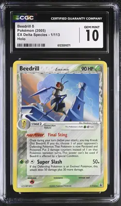 CGC 10 GEM MINT Beedrill 2005 EX Delta Species 1/113 Holo Pokemon Card - Image 1