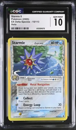 CGC 10 GEM MINT Starmie 2005 EX Delta Species 15/113 Holo Pokemon Card - Image 1