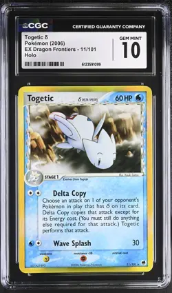 CGC 10 GEM MINT Togetic 2006 EX Dragon Frontiers 11/101 Holo Pokemon Card - Image 1