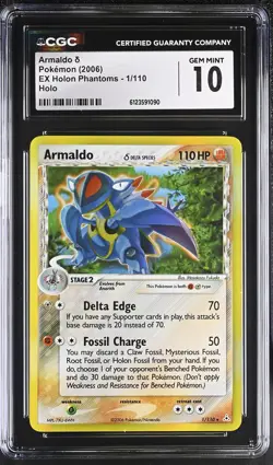 CGC 10 GEM MINT Armaldo 2006 EX Holon Phantoms 1/110 Holo Pokemon Card - Image 1
