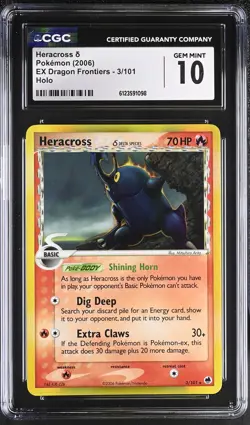 CGC 10 GEM MINT Heracross 2006 EX Dragon Frontiers 3/101 Holo Pokemon Card - Image 1