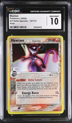 CGC 10 GEM MINT Mewtwo 2005 EX Delta Species 12/113 Holo Pokemon Card - Image 1