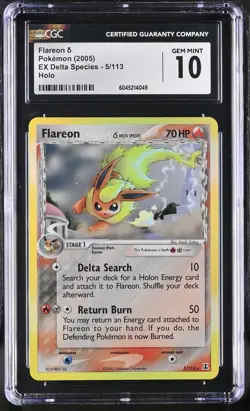 CGC 10 GEM MINT Flareon 2005 EX Delta Species 5/113 Holo Pokemon Card - Image 1