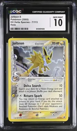 CGC 10 GEM MINT Jolteon 2005 EX Delta Species 7/113 Holo Pokemon Card - Image 1