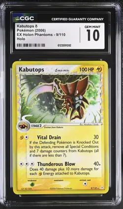 CGC 10 GEM MINT Kabutops 2006 EX Holon Phantoms 9/110 Holo Pokemon Card - Image 1