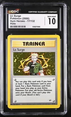 CGC 10 GEM MINT Lt. Surge 2000 Gym Heroes 17/132 Holo SWIRL Pokemon Card - Image 1