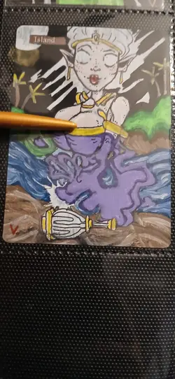 Mtg Hand Painted Altered Art Island Cute Djinn Girl Artwork Painting Signed - Image 1