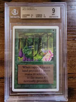 MTG Wild Growth ⭐UNLIMITED (2nd) ⭐ Edition ⭐BGS GRADED MINT 9.0⭐ 1993 Magic - Image 1