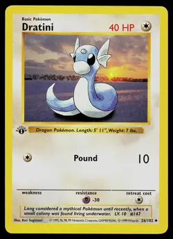 Pokemon Card - Dratini Base Set (Shadowless) 26/102 Uncommon 1st Edition - Image 1
