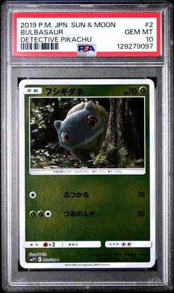 2019 POKEMON JAPANESE SUN & MOON DETECTIVE PIKACHU #2 BULBASAUR PSA 10 - Image 1