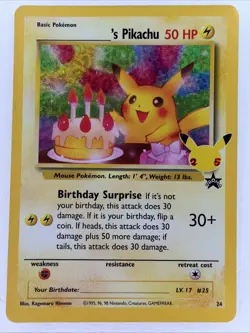 Birthday Pikachu 24 Holo Rare - 2021 Pokemon 25th Anniversary Celebrations - Image 1