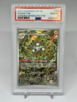 2024 POKEMON SURGING SPARKS POKEMON CENTER ETB PROMO #159 MAGNETON PSA 10 - Image 1