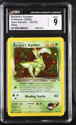 CGC 9 MINT Rocket's Scyther 2000 Gym Heroes 13/132 Holo Pokemon Card - Image 1