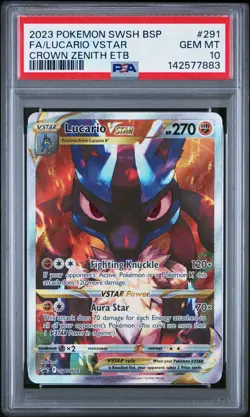 PSA 10 Lucario VSTAR Promo SWSH291 Pokemon Card Black Star Crown Zenith 2023 - Image 1